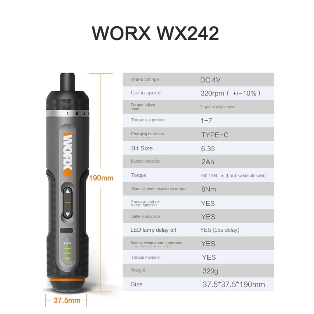 Worx Cordless Screwdriver Set USB Rechargeable Compact Hand Drill Tools 6