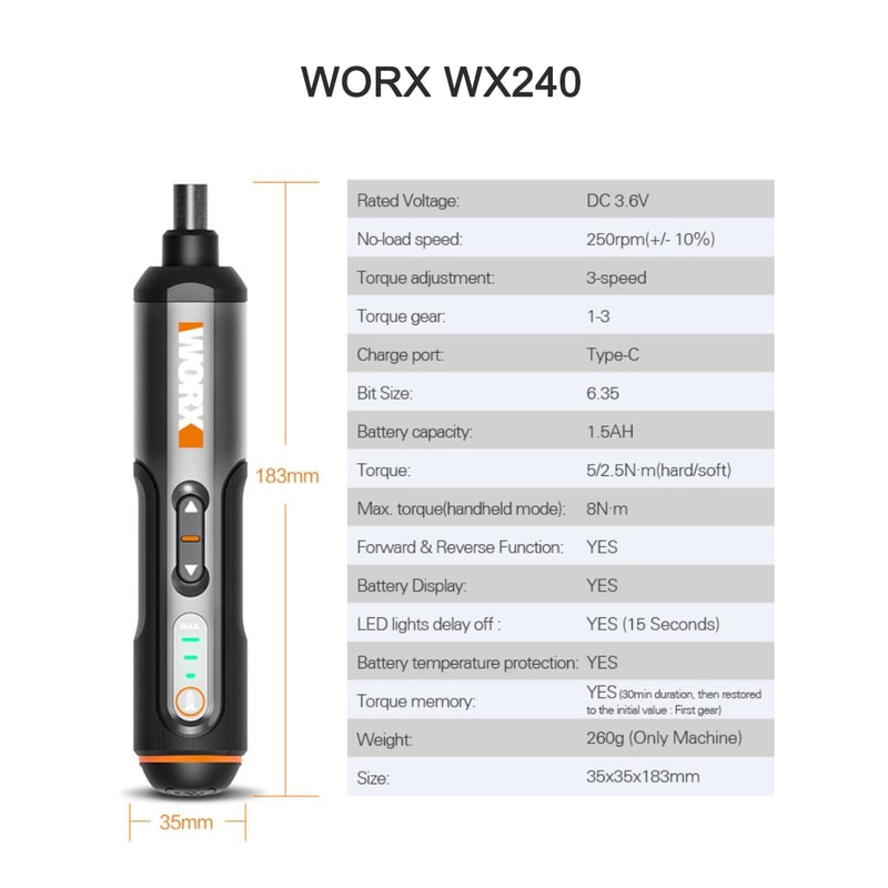 Worx Cordless Screwdriver Set USB Rechargeable Compact Hand Drill Tools 5