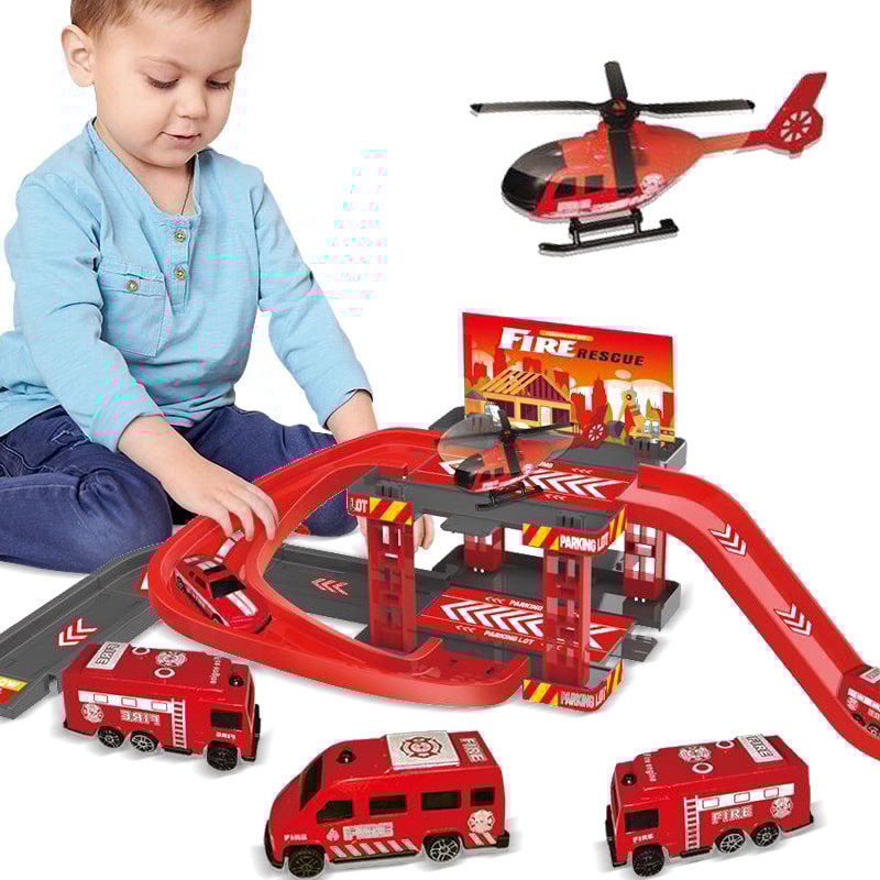 Children Multi Storey Parking Lot Toy Set Fire Police Dinosaur Cars 0