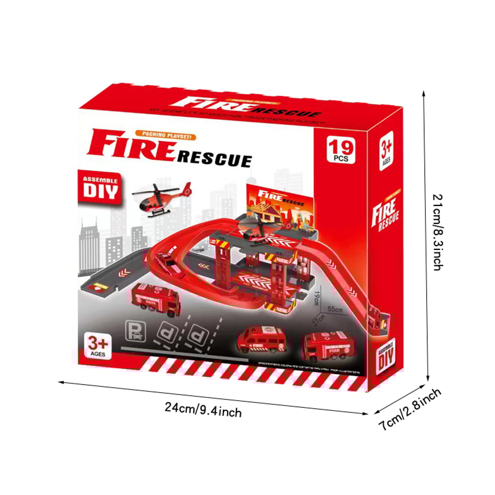 Children Multi Storey Parking Lot Toy Set Fire Police Dinosaur Cars 5