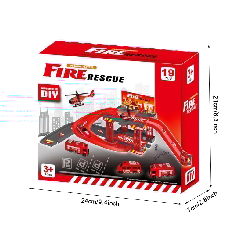 Children Multi Storey Parking Lot Toy Set Fire Police Dinosaur Cars 5