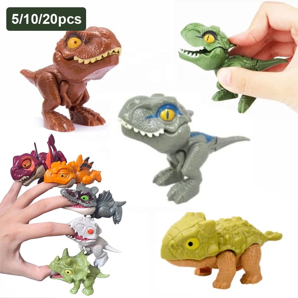 Funny Mini Cartoon Dinosaur Toy Plastic Tyrannosaurus Finger Puppet Jointed Animal Hand Doll Prop 0