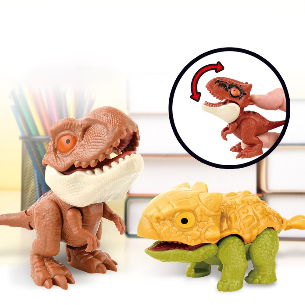 Funny Mini Cartoon Dinosaur Toy Plastic Tyrannosaurus Finger Puppet Jointed Animal Hand Doll Prop 2