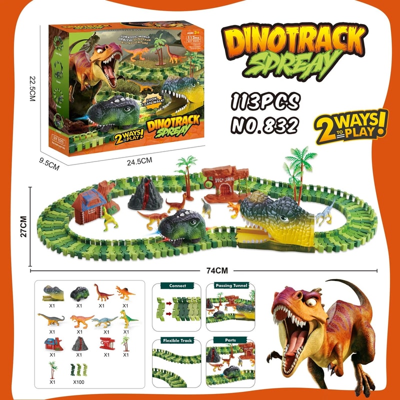 Electric Dinosaur Car Track Set with Light-Up Features – Fun Puzzle for Kids, Ideal Christmas & Birthday Gift