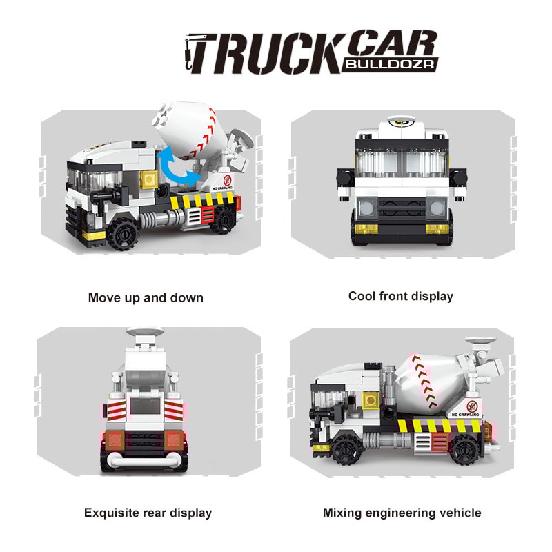 NEW Heavy Engineering Cement Mixer Truck Fire Engine Mini Loader Police Car Model Building Block 2