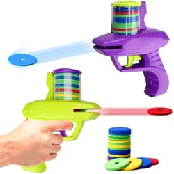 skyblast kids foam disc launcher gun outdoor toy set with soft flying discs for active backyard play