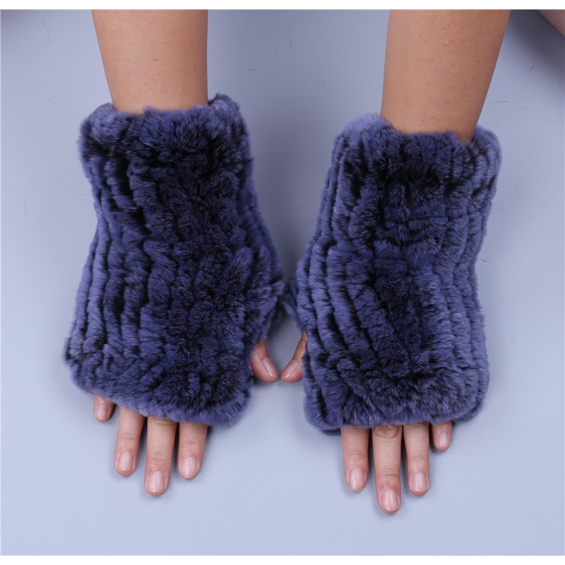 Rex Rabbit Fur Fingerless Gloves For Women Soft Real Fur Winter Mittens Wrist Warmers 3