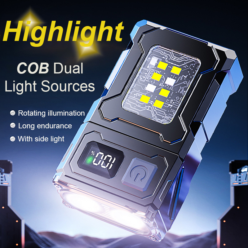 Multifunctional COB Flashlight with Adjustable Angle & Magnetic Keychain Light Perfect for Outdoor Adventures