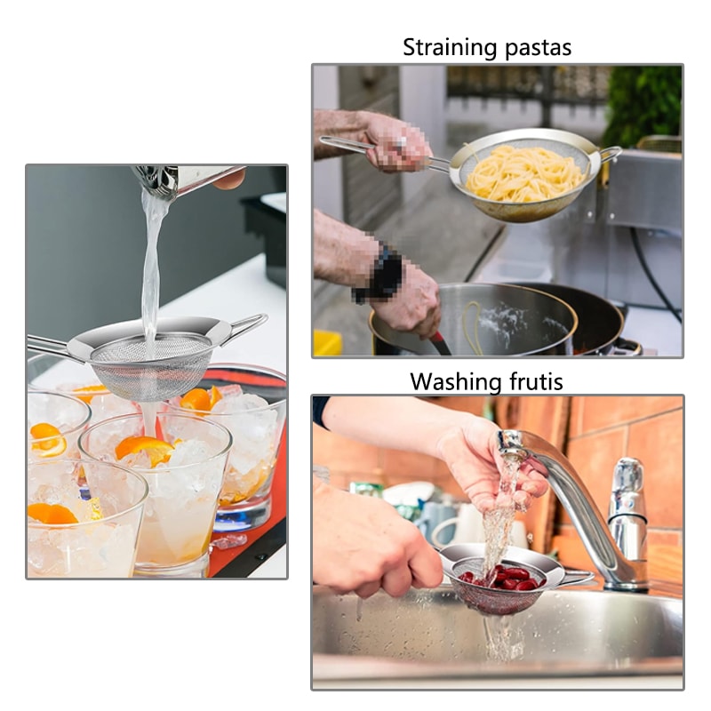 Stainless Steel Fine Mesh Strainer Set For Baking Cooking 4