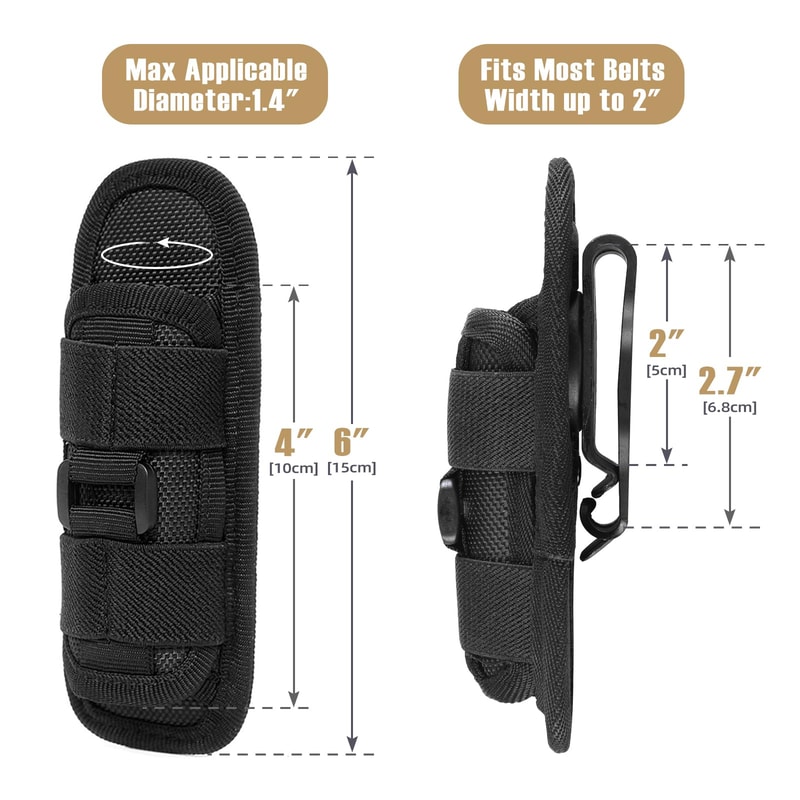 Rotatable Tactical Flashlight Pouch Holster With Carabiner Clip 2