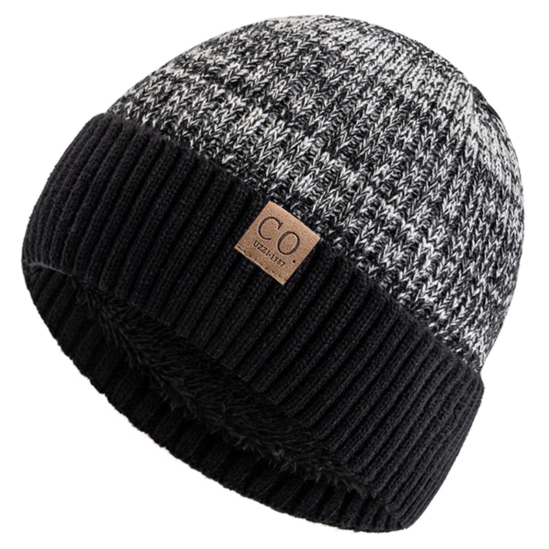 Unisex Two Tone Winter Beanie Hat with Fur Lining Fashionable and Warm Knitted Cap for Men & Women