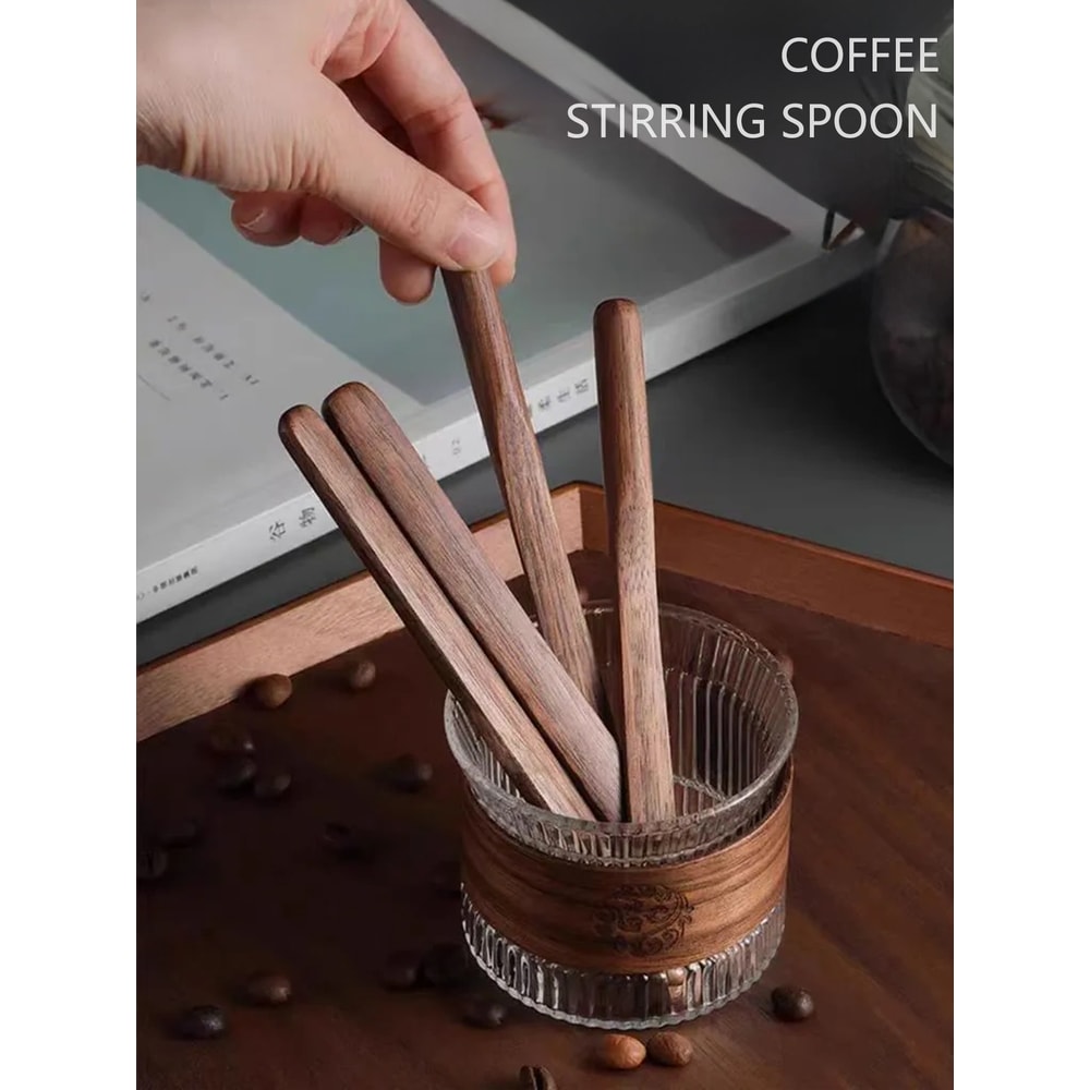 Creative Walnut Wood Coffee Stirrer Long Handle Wooden Dessert Mixing Spoon 5