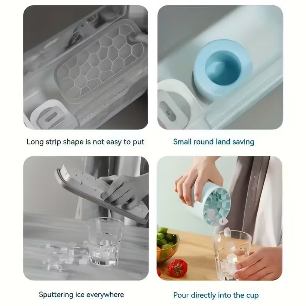 Silicone Ice Cube Tray with Leak Proof Lid Easy Release, Stackable & Dishwasher Safe for Whiskey Cocktails