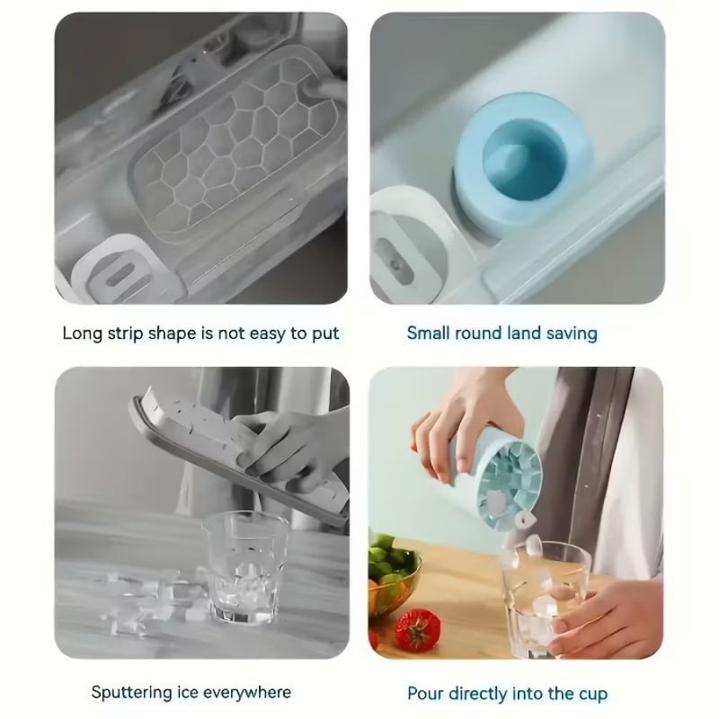 Silicone Ice Cube Tray with Leak Proof Lid Easy Release, Stackable & Dishwasher Safe for Whiskey Cocktails