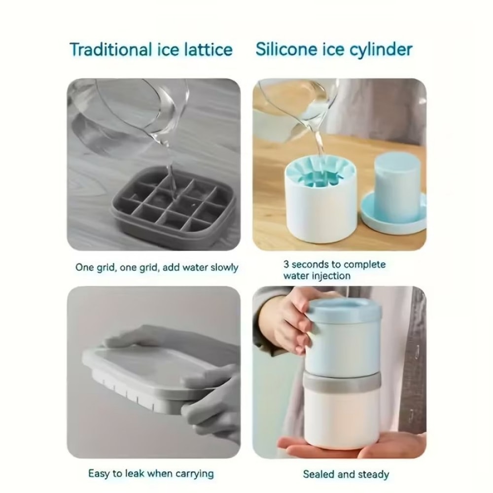 Silicone Ice Cube Tray with Leak Proof Lid Easy Release, Stackable & Dishwasher Safe for Whiskey Cocktails