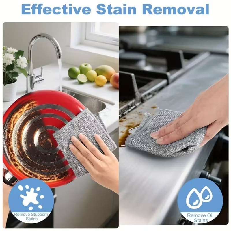 Heavy Duty Stainless Steel Scrubber Pads – Non-Scratch, Reusable Wire Scouring Cloths for Kitchen Cleaning, Pots, Pans