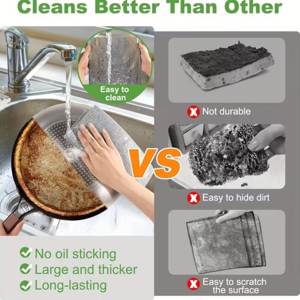 Heavy Duty Stainless Steel Scrubber Pads – Non-Scratch, Reusable Wire Scouring Cloths for Kitchen Cleaning, Pots, Pans