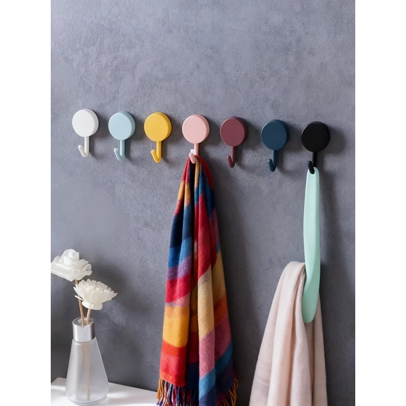 Macaron Adhesive Hooks Colorful Heavy Duty Removable No Drill Wall Hooks for Kitchen Bathroom Door Hanging Storage