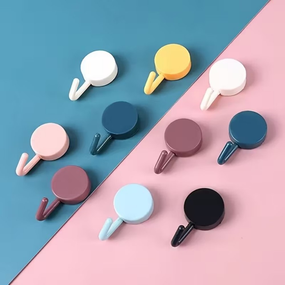 Removable Macaron Adhesive Hooks Heavy Duty, No Drill Wall Hooks for Kitchen, Bathroom, & Door Storage