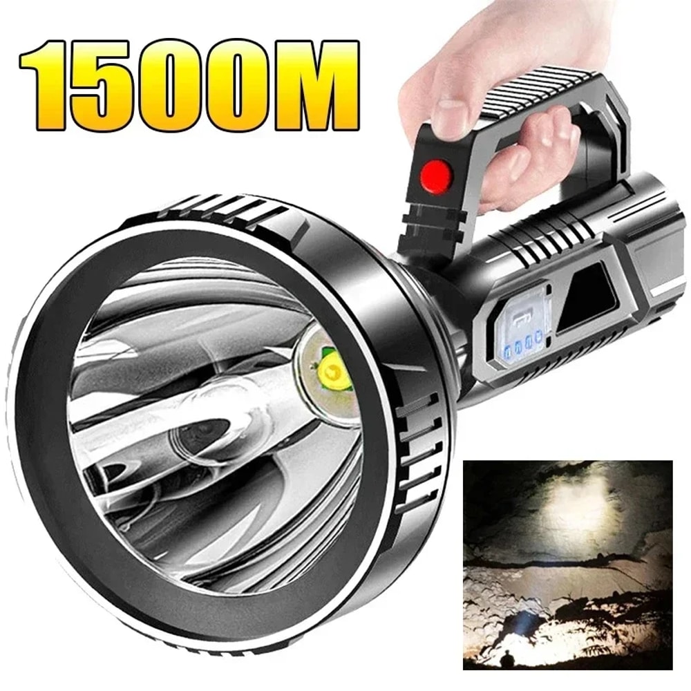High Power LED Flashlight Waterproof Fishing Lantern USB Rechargeable Searchlight for Camping, Hiking & Outdoor