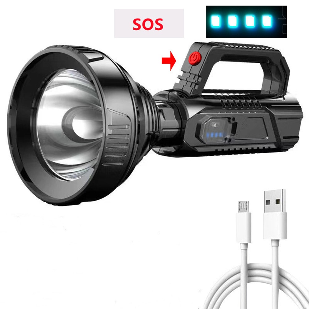 High Power LED Flashlight Waterproof Fishing Lantern USB Rechargeable Searchlight for Camping, Hiking & Outdoor