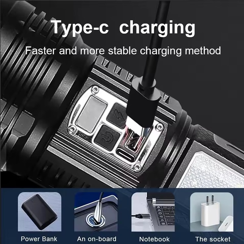 High Power Rechargeable LED Flashlight Super Strong Long Range Torch With Built In Battery For Outd 4