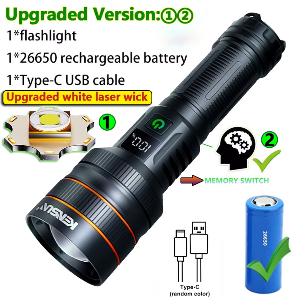 High Power Tactical LED Flashlight With Zoom Built In 26650 Battery Ideal For Outdoor Adventures 8