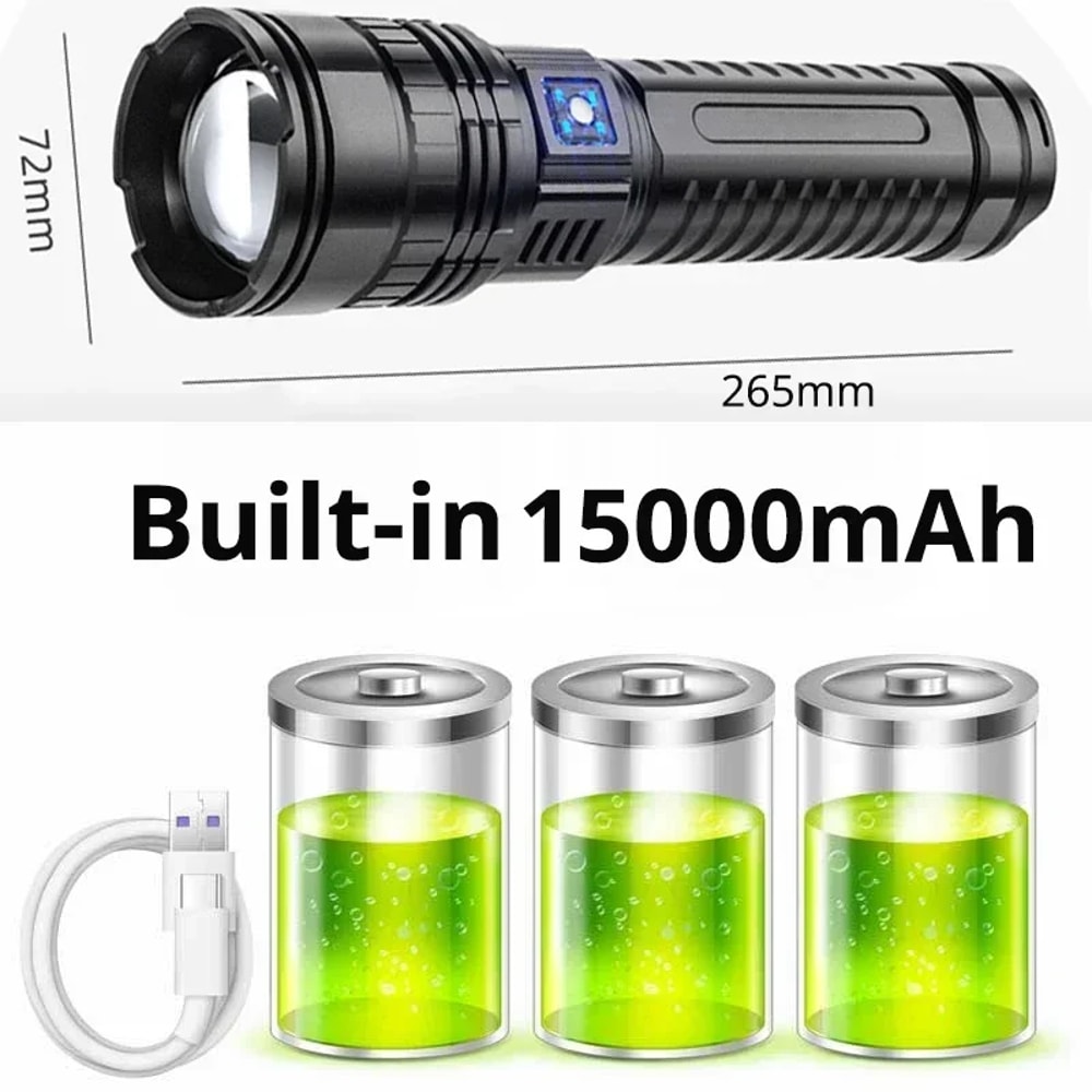 Ultra Bright LED Tactical Flashlight With Builtin Battery Powerful Emergency Camping Torch Tail Li 6