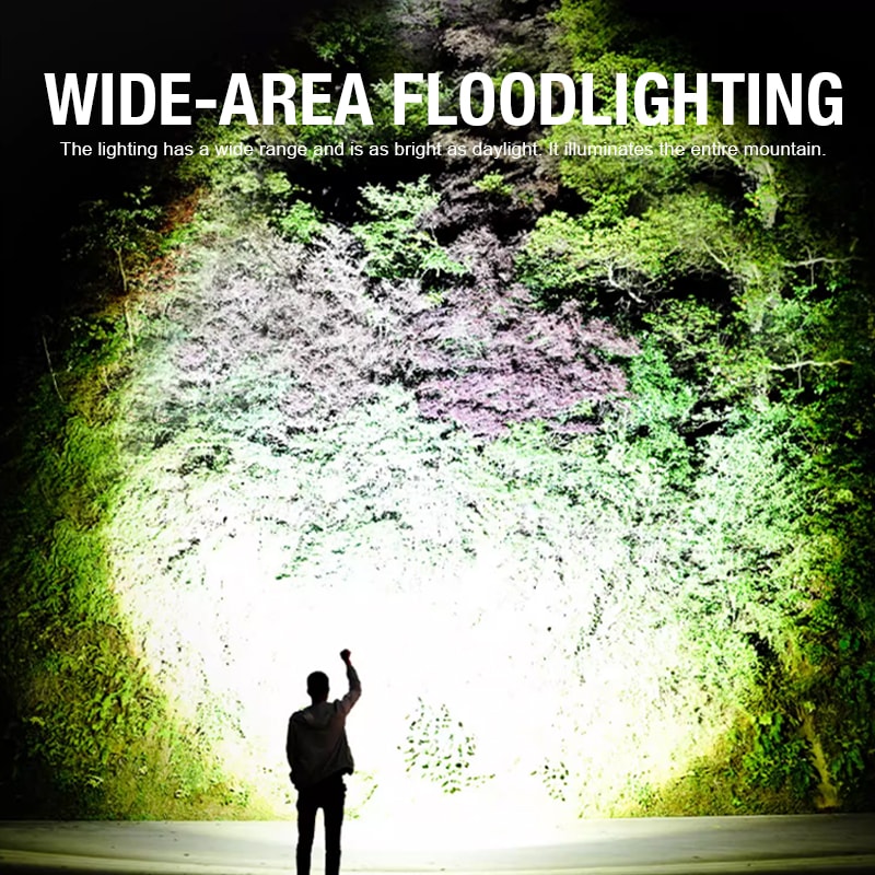 Rechargeable Ultra Bright Flashlight with Multi Light Source Zoom Long Beam & Side Flood Light for Outdoor Emergencies