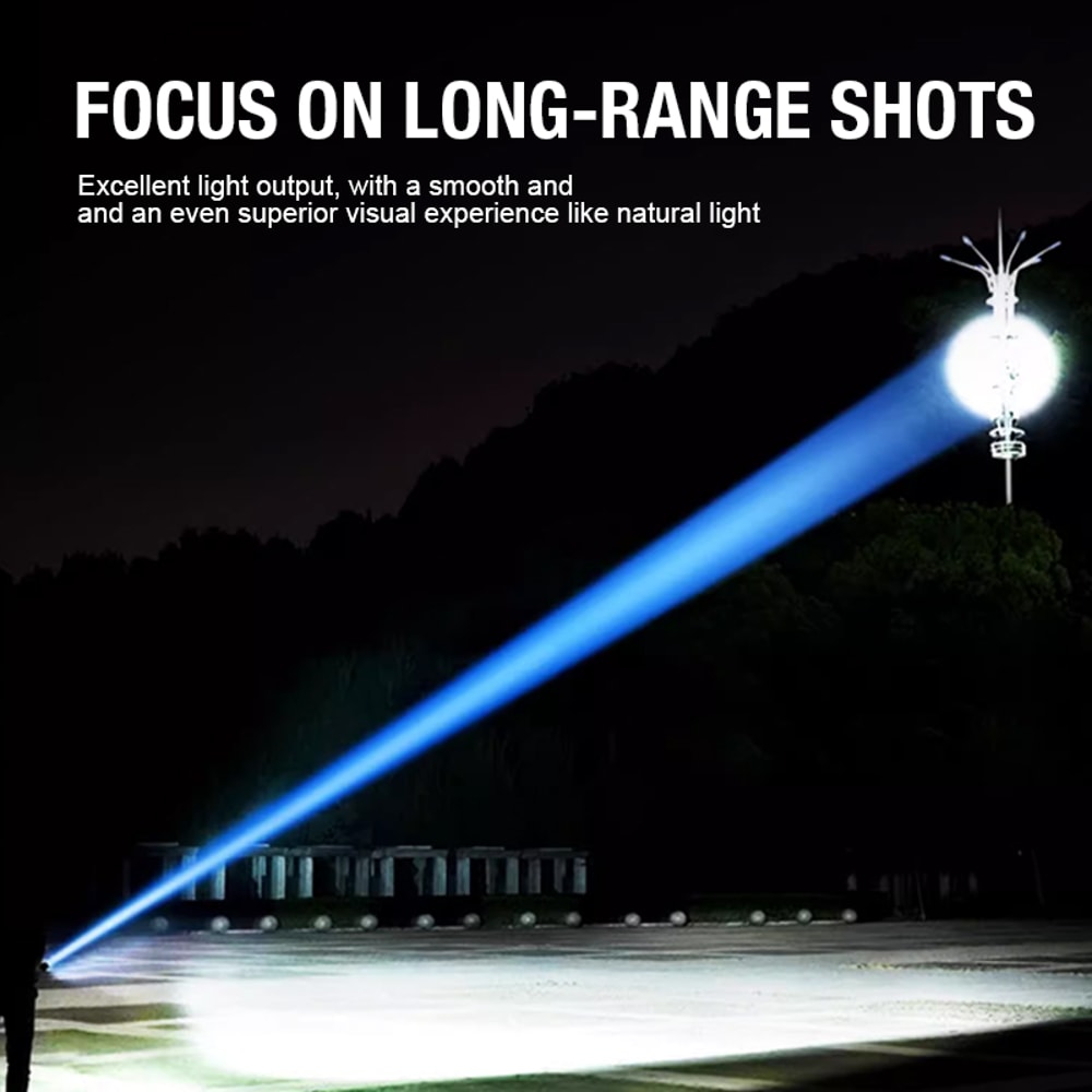 Rechargeable Ultra Bright Flashlight with Multi Light Source Zoom Long Beam & Side Flood Light for Outdoor Emergencies