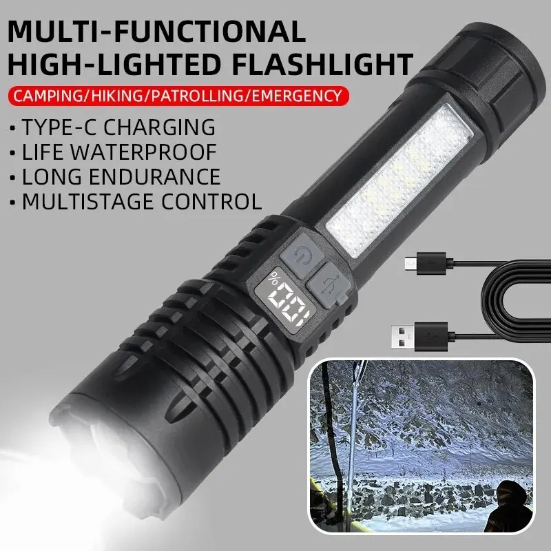 High Power Tactical LED Flashlight USB Rechargeable Camping Torch With Telescopic Zoom Built In Ba 1