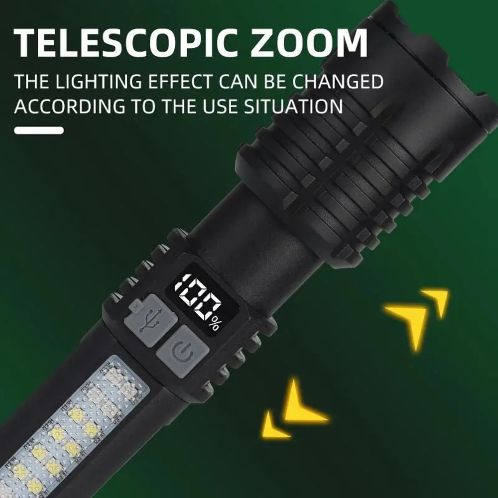 High Power Tactical LED Flashlight USB Rechargeable Camping Torch With Telescopic Zoom Built In Ba 2