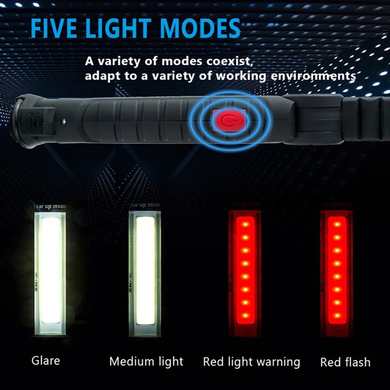 Portable COB LED Flashlight USB Rechargeable Work Light Magnetic Lanterna Hanging Lamp with Built in Battery