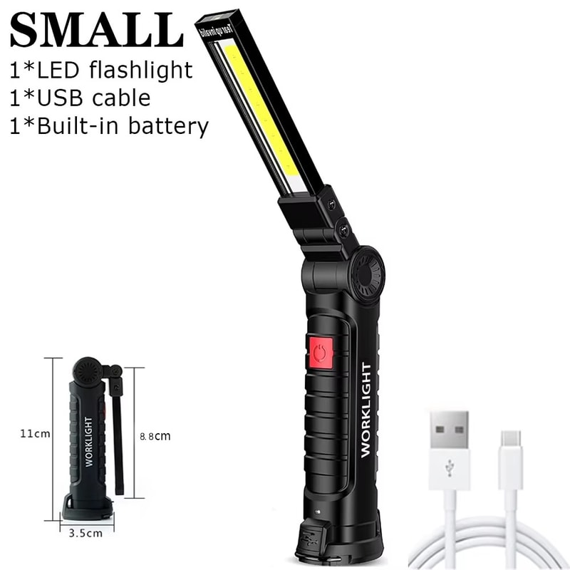 Portable COB LED Flashlight USB Rechargeable Work Light Magnetic Lanterna Hanging Lamp with Built in Battery