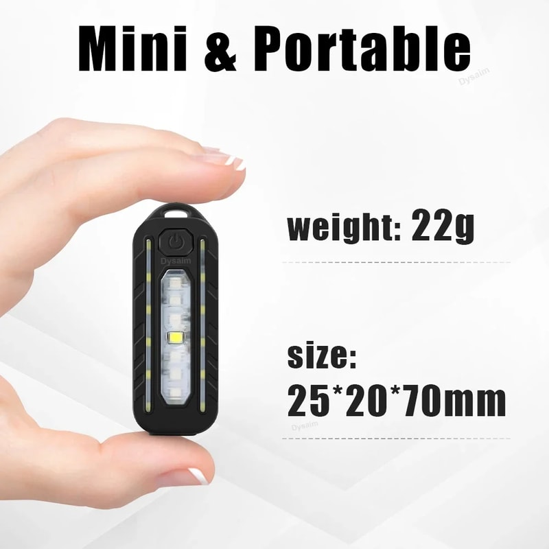 USB Rechargeable LED Keychain Flashlight with Warning Light and Shoulder Clip