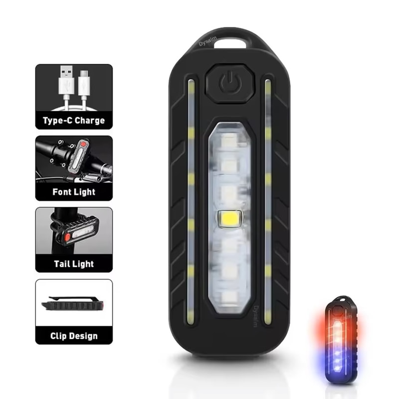 USB Rechargeable LED Keychain Flashlight with Warning Light and Shoulder Clip