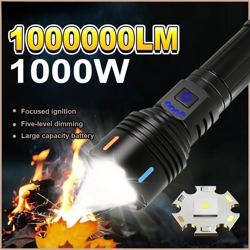 High Power LED Flashlight Rechargeable Type C Zoom Torch Window Breaker For Outdoor Camping Hiking 0