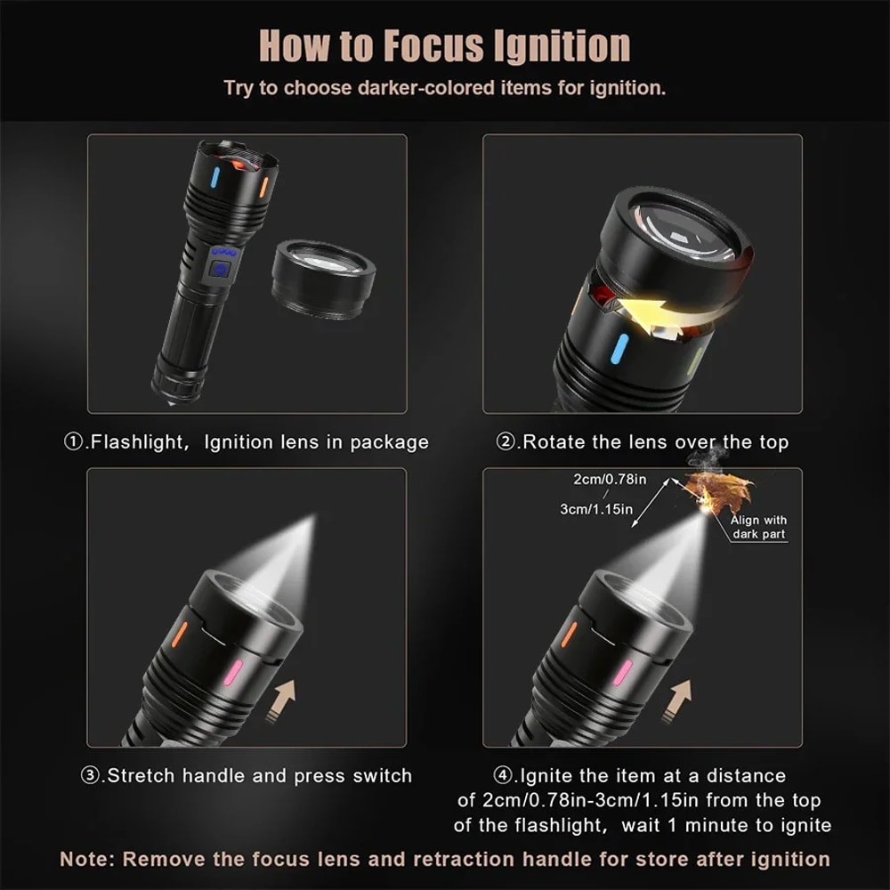 High Power LED Flashlight Rechargeable Type C Zoom Torch Window Breaker For Outdoor Camping Hiking 1