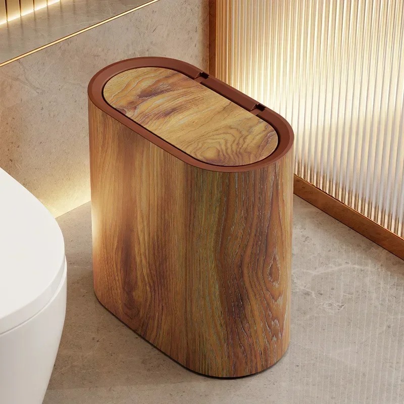 Nordic Marble Texture Odor-Proof Toilet Wastebasket Press Type Narrow Bathroom Bin