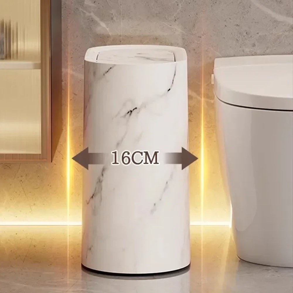 Nordic Marble Texture Odor-Proof Toilet Wastebasket Press Type Narrow Bathroom Bin