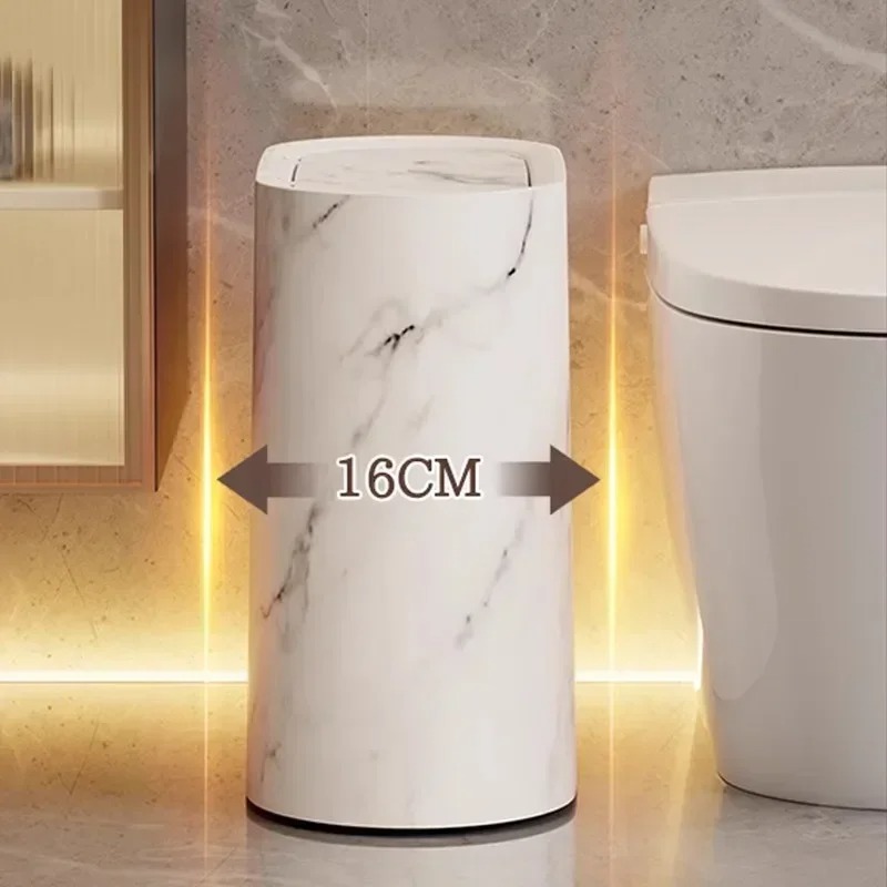 Nordic Marble Texture Odor-Proof Toilet Wastebasket Press Type Narrow Bathroom Bin