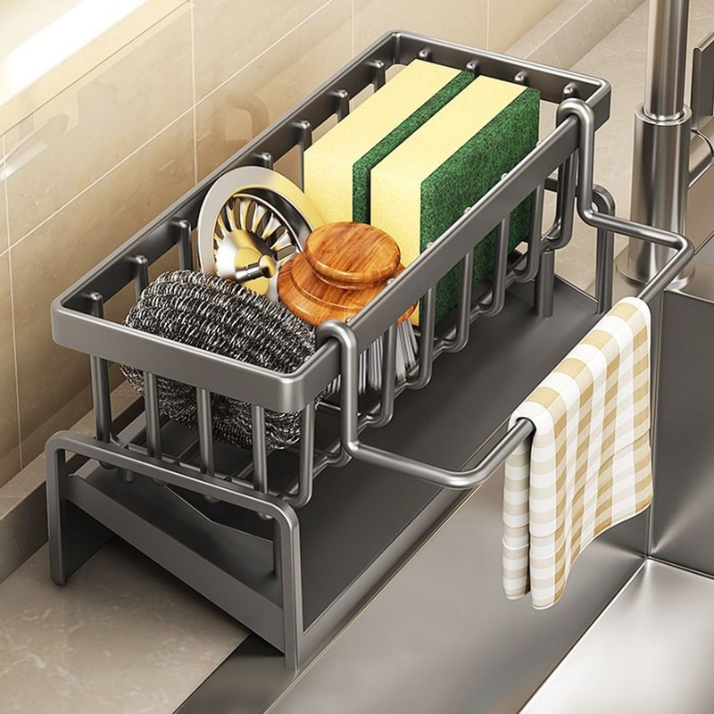Self Draining Sink Shelf Sponge Holder Multifunctional Kitchen Storage Organizer For Soap Cosmetic 2