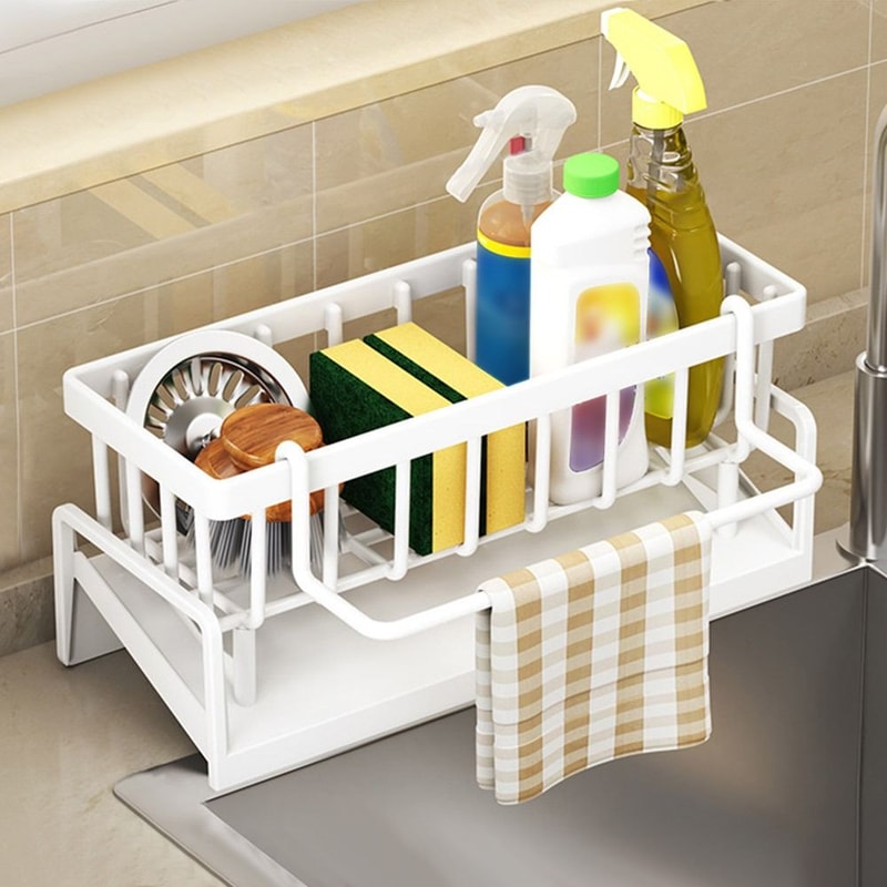 Self Draining Sink Shelf Sponge Holder Multifunctional Kitchen Storage Organizer For Soap Cosmetic 6