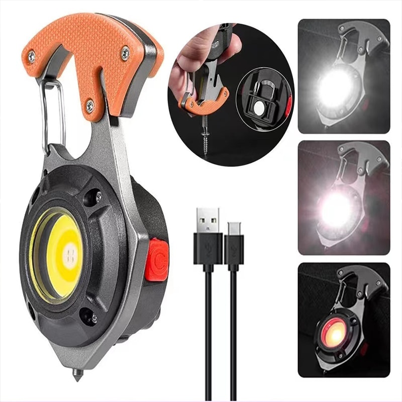 LED Micro Flashlight Keychain USB Rechargeable Torch with Strong Magnet & Screwdriver for Outdoor Emergency Use