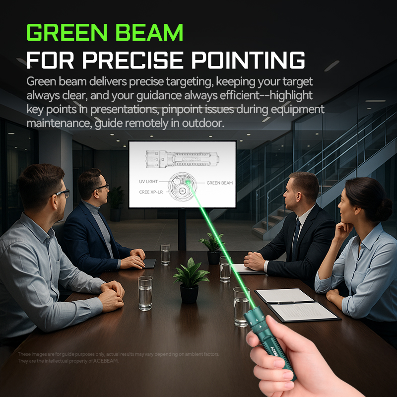 Rechargeable Flashlight High Performance EDC AA Pocket Flashlight with Lumens, Green Beam, UV LED, and White