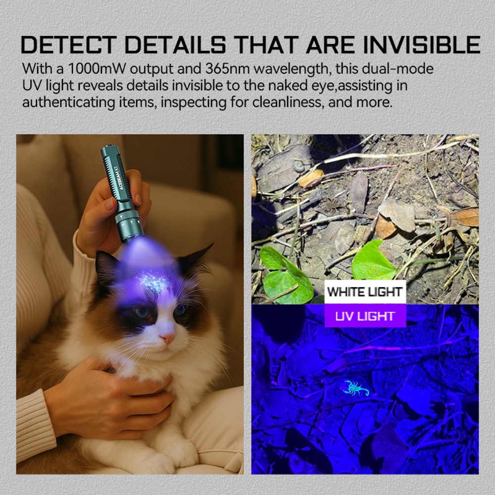 Rechargeable Flashlight High Performance EDC AA Pocket Flashlight with Lumens, Green Beam, UV LED, and White