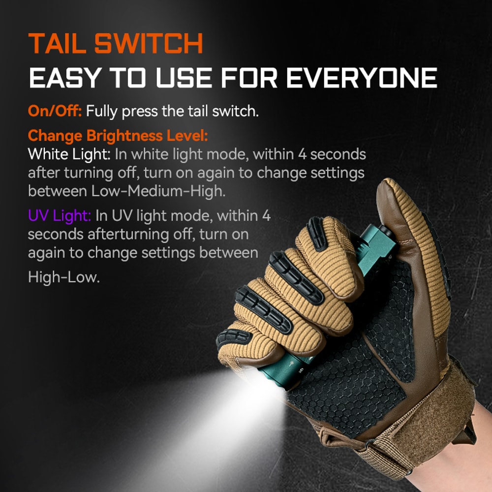 Rechargeable Flashlight High Performance EDC AA Pocket Flashlight with Lumens, Green Beam, UV LED, and White