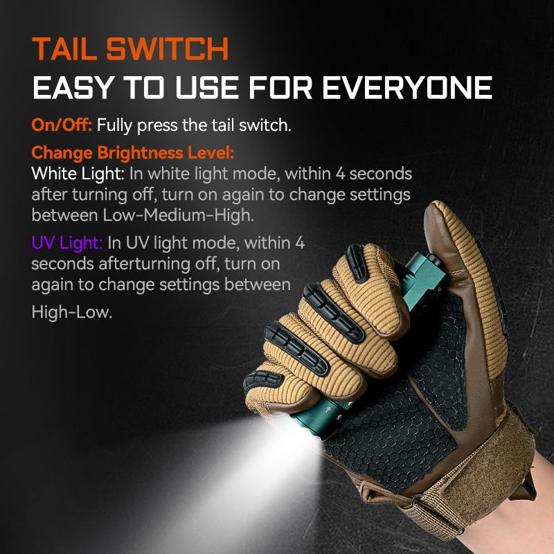 Rechargeable Flashlight High Performance EDC AA Pocket Flashlight with Lumens, Green Beam, UV LED, and White