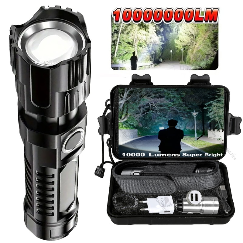 Rechargeable LED Flashlight With Zoomable Focus Waterproof High Power Handheld Torch For Outdoor Ad 0