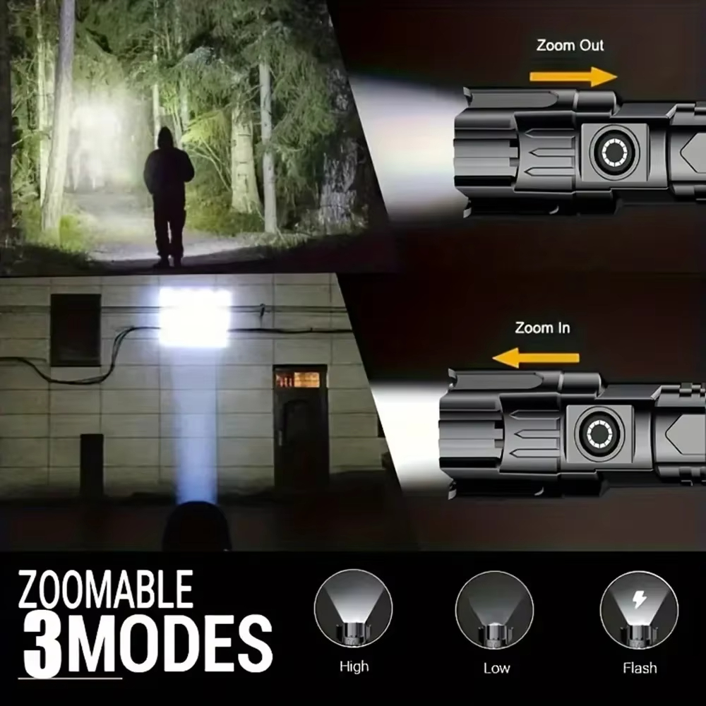 Rechargeable LED Flashlight With Zoomable Focus Waterproof High Power Handheld Torch For Outdoor Ad 1